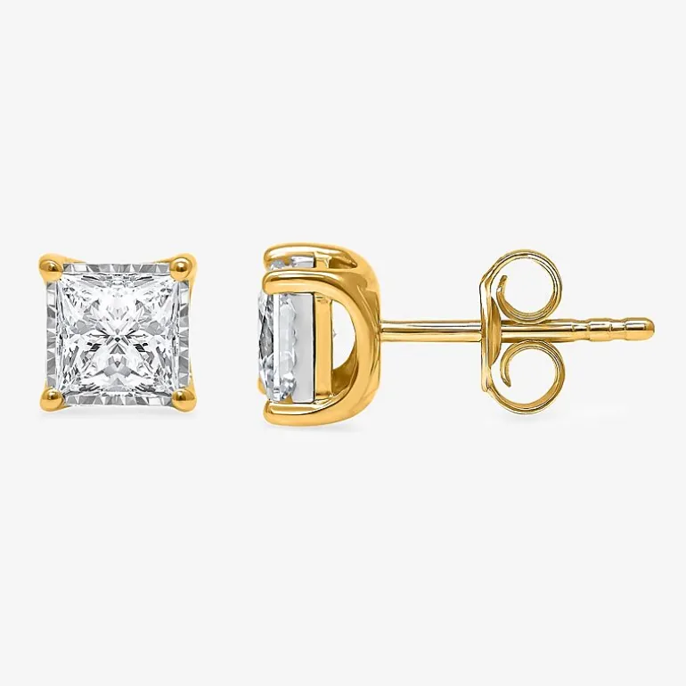 (I/Si2) 1-1/2 CT. T.W. Lab-Grown Diamond Sterling Silver or 14K Gold over Silver Princess Stud Earrings