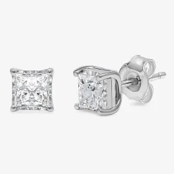 (I/Si2) 1-1/2 CT. T.W. Lab-Grown Diamond Sterling Silver or 14K Gold over Silver Princess Stud Earrings