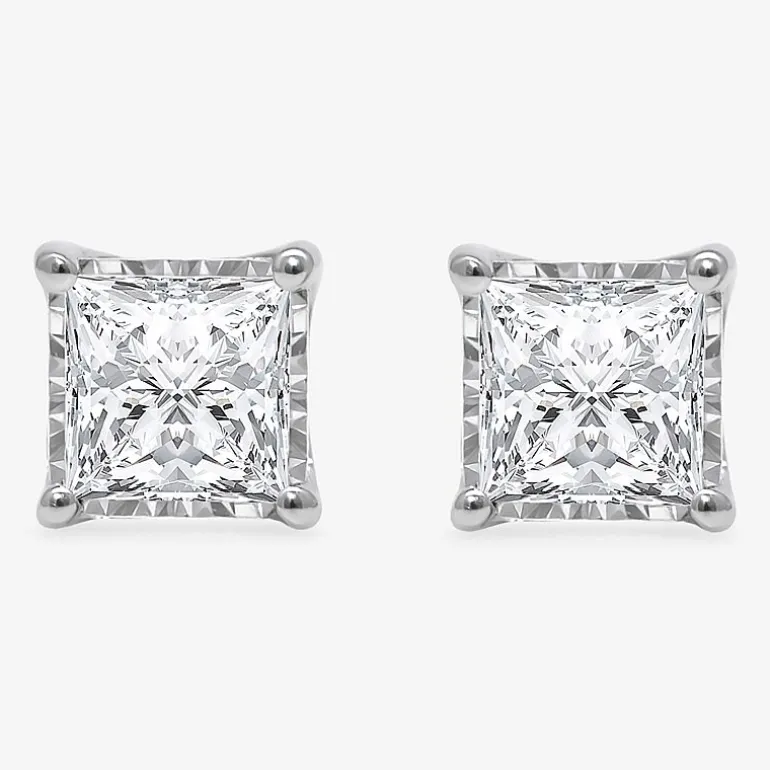 (I/Si2) 1-1/2 CT. T.W. Lab-Grown Diamond Sterling Silver or 14K Gold over Silver Princess Stud Earrings
