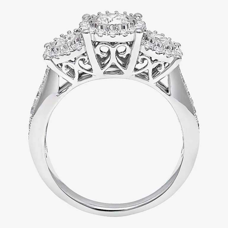 (I / SI2) Love Lives Forever Womens 1 CT. T.W. Lab Grown White Diamond 10K or 14K White Gold Round 3-Stone Engagement Ring