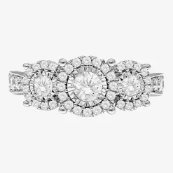 (I / SI2) Love Lives Forever Womens 1 CT. T.W. Lab Grown White Diamond 10K or 14K White Gold Round 3-Stone Engagement Ring