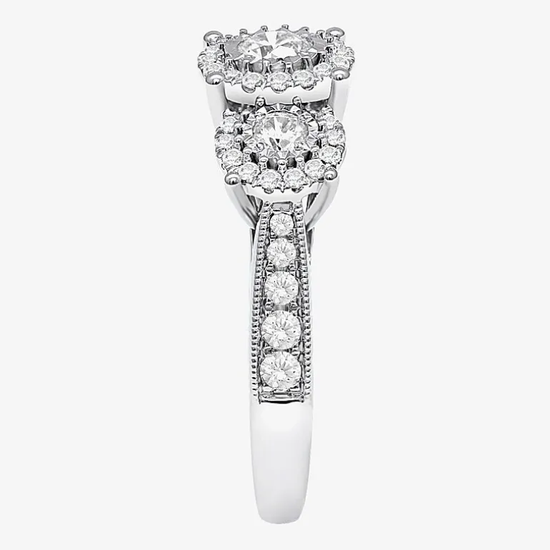 (I / SI2) Love Lives Forever Womens 1 CT. T.W. Lab Grown White Diamond 10K or 14K White Gold Round 3-Stone Engagement Ring