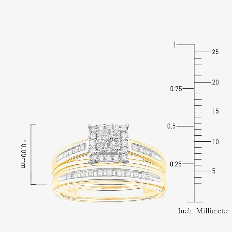 (I / Si1) 3PC Trio Set Featuring 1/2 CT. T.W. Lab Grown White Diamond 10K Two Tone Gold Side Stone Wedding Bridal Set
