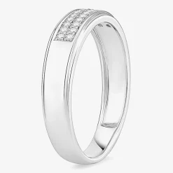 (I / Si1) 3PC Trio Set Featuring 1 1/2 CT. T.W. Lab Grown White Diamond 10K White Gold Side Stone Wedding Bridal Set