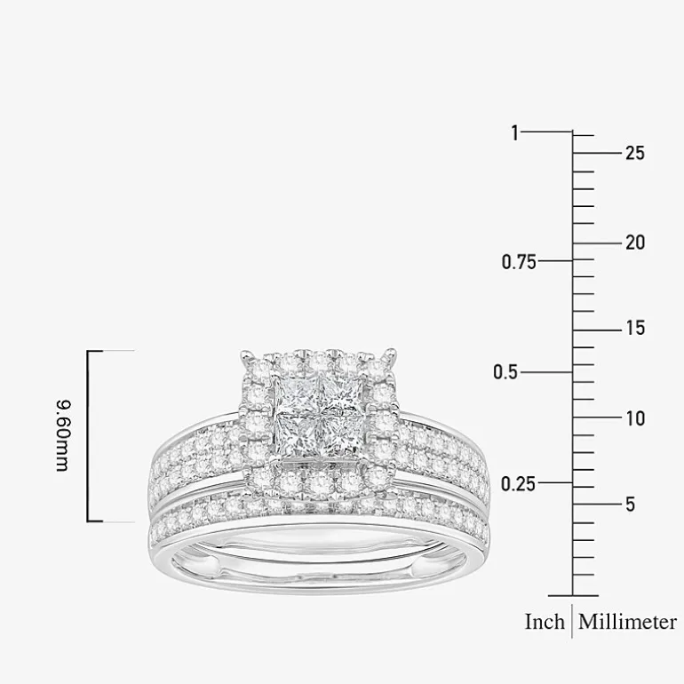 (I / Si1) 3PC Trio Set Featuring 1 1/2 CT. T.W. Lab Grown White Diamond 10K White Gold Side Stone Wedding Bridal Set