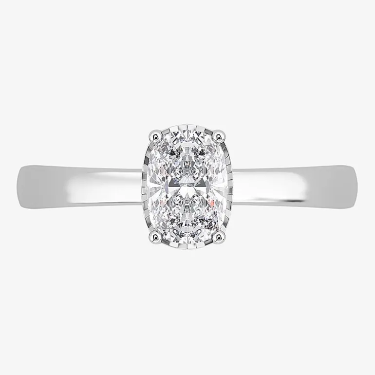 (I / Si2) Womens 1 CT. Lab Grown White Diamond Sterling Silver Cushion Solitaire Engagement Ring