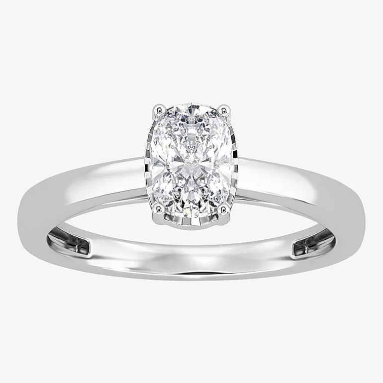 (I / Si2) Womens 1 CT. Lab Grown White Diamond Sterling Silver Cushion Solitaire Engagement Ring