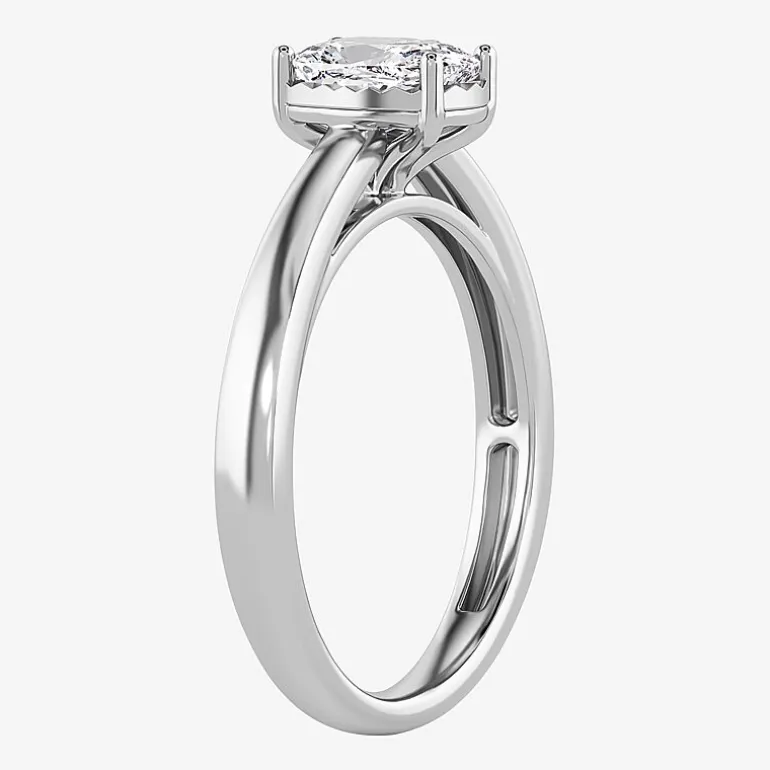 (I / Si2) Womens 1 CT. Lab Grown White Diamond Sterling Silver Cushion Solitaire Engagement Ring