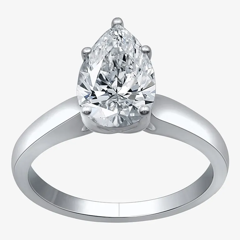 (I / SI2) Womens 2 CT. Lab-Grown White Diamond 14K Gold Pear Solitaire Engagement Ring