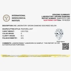 (I / SI2) Womens 2 CT. Lab-Grown White Diamond 14K Gold Pear Solitaire Engagement Ring