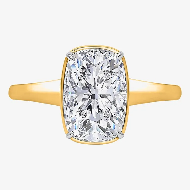 (I / Si2) Womens 3 CT. Lab Grown White Diamond 14K Gold Cushion Solitaire Engagement Ring