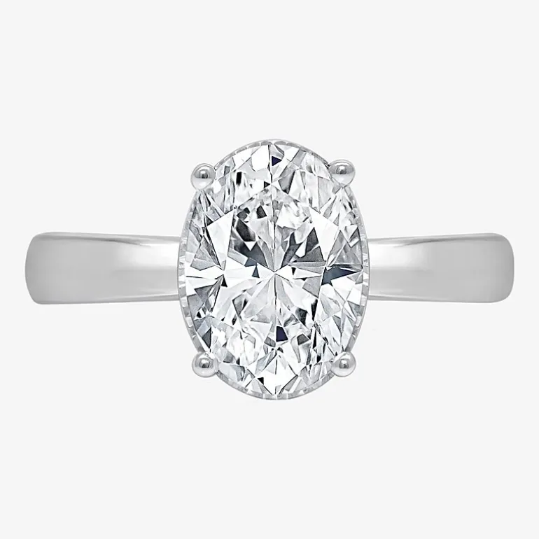 (I / Si2) Womens 2 CT. Lab Grown White Diamond Oval Solitaire Side Stone Engagement Ring