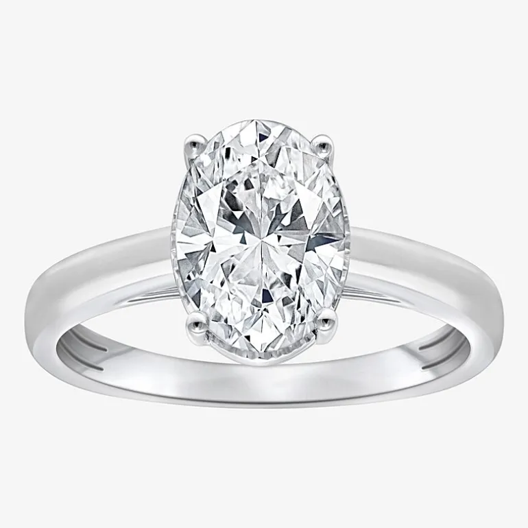 (I / Si2) Womens 2 CT. Lab Grown White Diamond Oval Solitaire Side Stone Engagement Ring