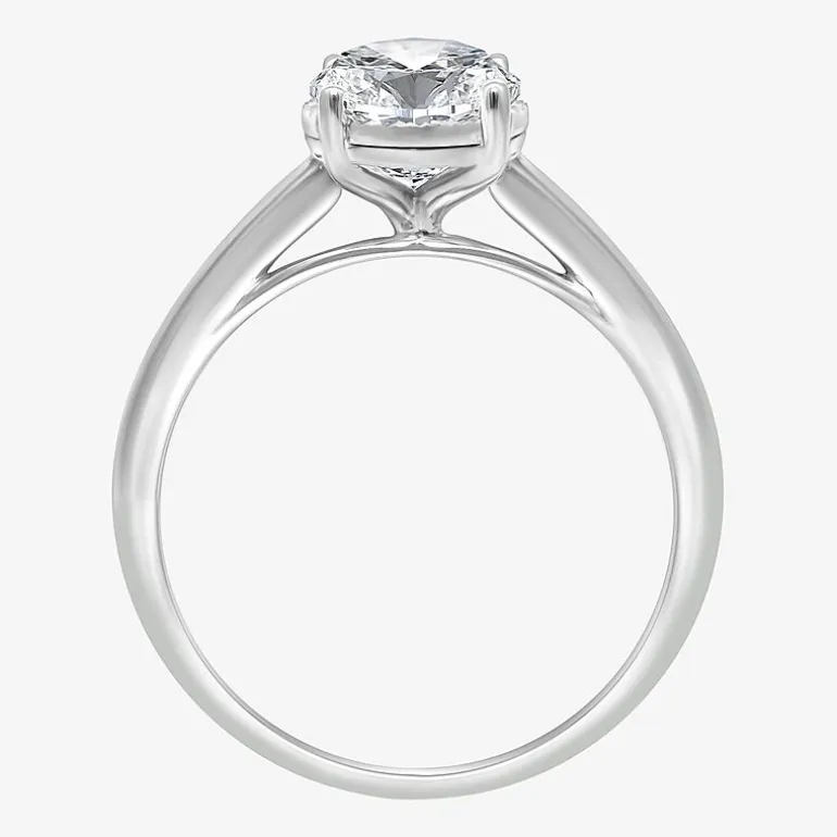 (I / Si2) Womens 2 CT. Lab Grown White Diamond Oval Solitaire Side Stone Engagement Ring