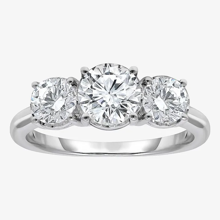 (I / Si2) Womens 2 CT. T.W. Lab Grown White Diamond Round 3-Stone Engagement Ring