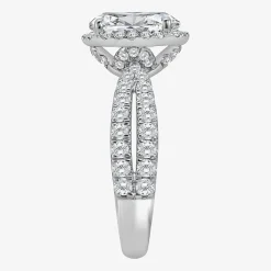 (I / Si2) Womens 2 1/2 CT. T.W. Lab Grown White Diamond Sterling Silver Oval Side Stone Halo Engagement Ring