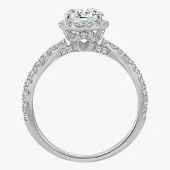 (I / Si2) Womens 2 1/2 CT. T.W. Lab Grown White Diamond Sterling Silver Oval Side Stone Halo Engagement Ring