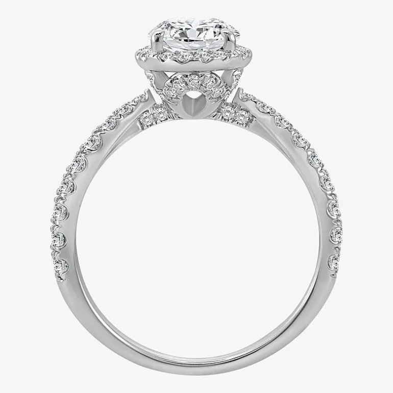 (I / Si2) Womens 2 1/2 CT. T.W. Lab Grown White Diamond Sterling Silver Oval Side Stone Halo Engagement Ring