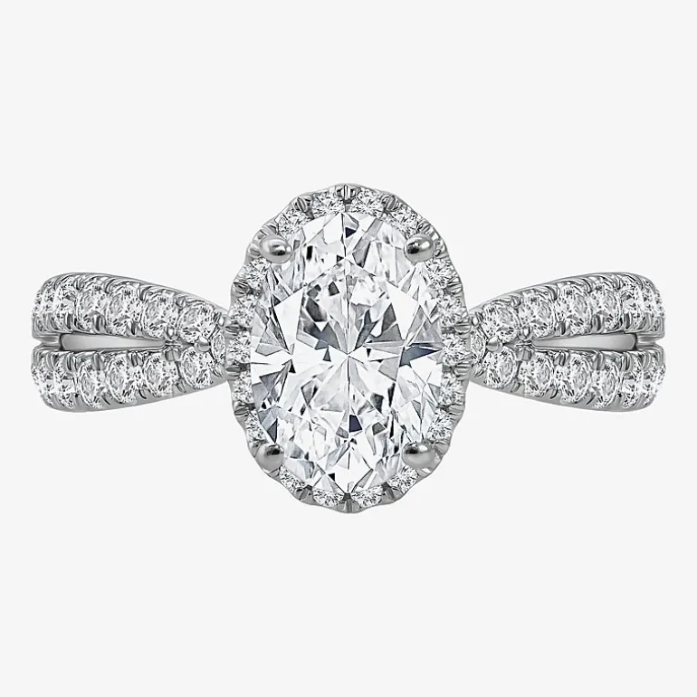 (I / Si2) Womens 2 1/2 CT. T.W. Lab Grown White Diamond Sterling Silver Oval Side Stone Halo Engagement Ring