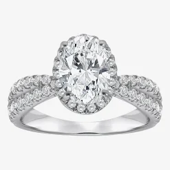 (I / Si2) Womens 2 1/2 CT. T.W. Lab Grown White Diamond Sterling Silver Oval Side Stone Halo Engagement Ring