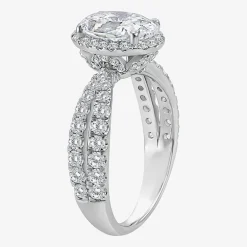 (I / Si2) Womens 2 1/2 CT. T.W. Lab Grown White Diamond Sterling Silver Oval Side Stone Halo Engagement Ring