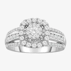 (I / SI2) Womens 1 CT. T.W. Lab Grown White Diamond 10K or 14K White Gold Cushion Side Stone Halo Engagement Ring