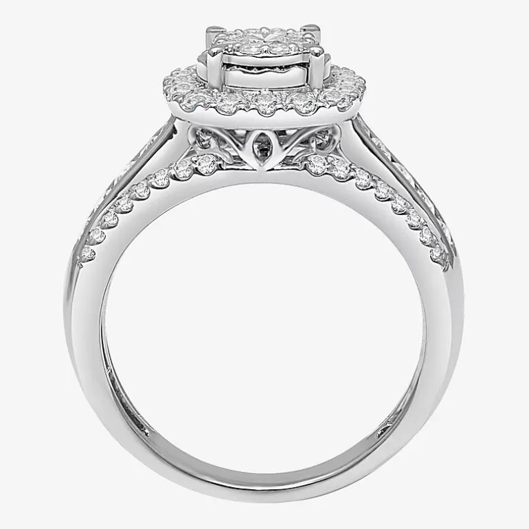 (I / SI2) Womens 1 CT. T.W. Lab Grown White Diamond 10K or 14K White Gold Cushion Side Stone Halo Engagement Ring