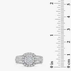 (I / SI2) Womens 1 CT. T.W. Lab Grown White Diamond 10K or 14K White Gold Cushion Side Stone Halo Engagement Ring