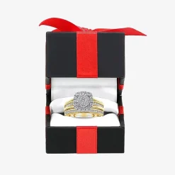 (I / SI2) Womens 1 CT. T.W. Lab Grown White Diamond 10K or 14K Gold Cushion Side Stone Halo Bridal Set