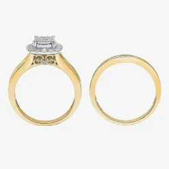 (I / SI2) Womens 1 CT. T.W. Lab Grown White Diamond 10K or 14K Gold Cushion Side Stone Halo Bridal Set