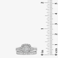 (I / SI2) Womens 1 CT. T.W. Lab Grown White Diamond 10K or 14K Gold Cushion Side Stone Halo Bridal Set