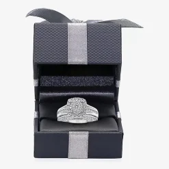 (I / SI2) Womens 1 CT. T.W. Lab Grown White Diamond 10K or 14K Gold Cushion Side Stone Halo Bridal Set