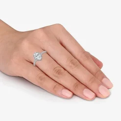 (I / Si2) Womens 2 1/2 CT. T.W. Lab Grown White Diamond Sterling Silver Oval Side Stone Halo Engagement Ring