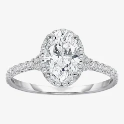 (I / Si2) Womens 2 1/2 CT. T.W. Lab Grown White Diamond Sterling Silver Oval Side Stone Halo Engagement Ring