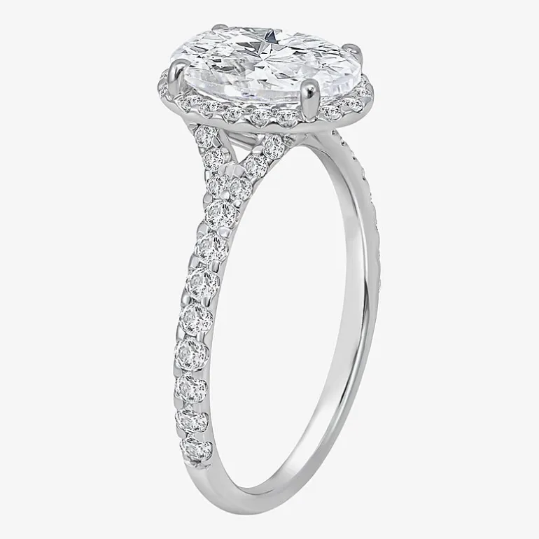(I / Si2) Womens 2 1/2 CT. T.W. Lab Grown White Diamond Sterling Silver Oval Side Stone Halo Engagement Ring