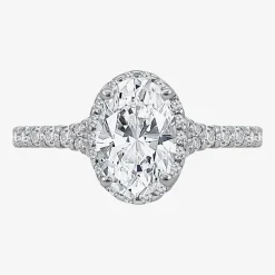 (I / Si2) Womens 2 1/2 CT. T.W. Lab Grown White Diamond Sterling Silver Oval Side Stone Halo Engagement Ring