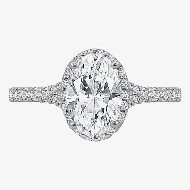 (I / Si2) Womens 2 1/2 CT. T.W. Lab Grown White Diamond Sterling Silver Oval Side Stone Halo Engagement Ring
