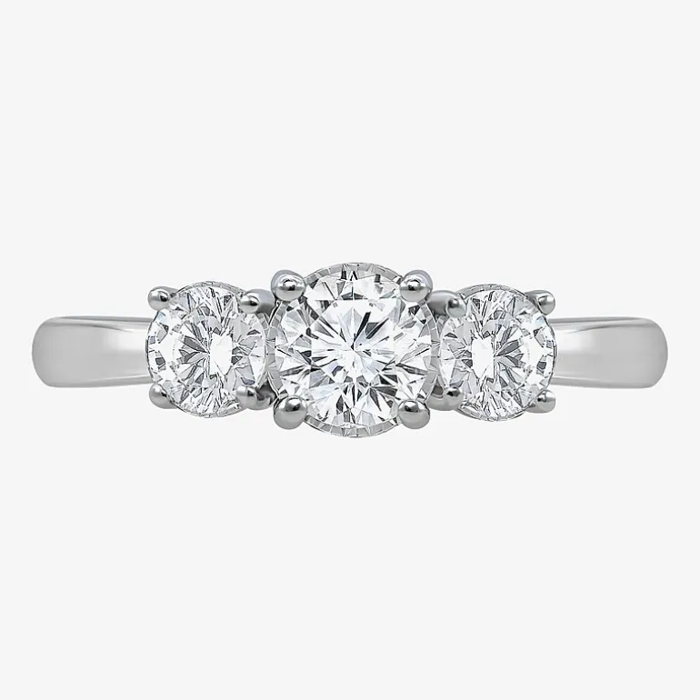 (I / Si2) Womens 1 CT. T.W. Lab Grown White Diamond Sterling Silver Round 3-Stone Engagement Ring