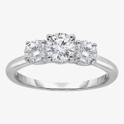 (I / Si2) Womens 1 CT. T.W. Lab Grown White Diamond Sterling Silver Round 3-Stone Engagement Ring