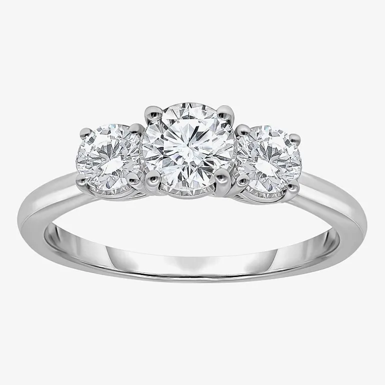 (I / Si2) Womens 1 CT. T.W. Lab Grown White Diamond Sterling Silver Round 3-Stone Engagement Ring