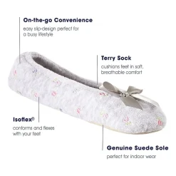 Isotoner Embroidered Microterry Womens Ballerina Slippers