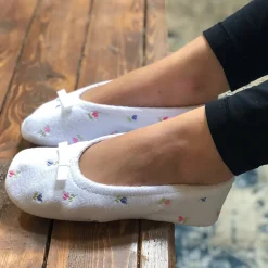 Isotoner Embroidered Microterry Womens Ballerina Slippers