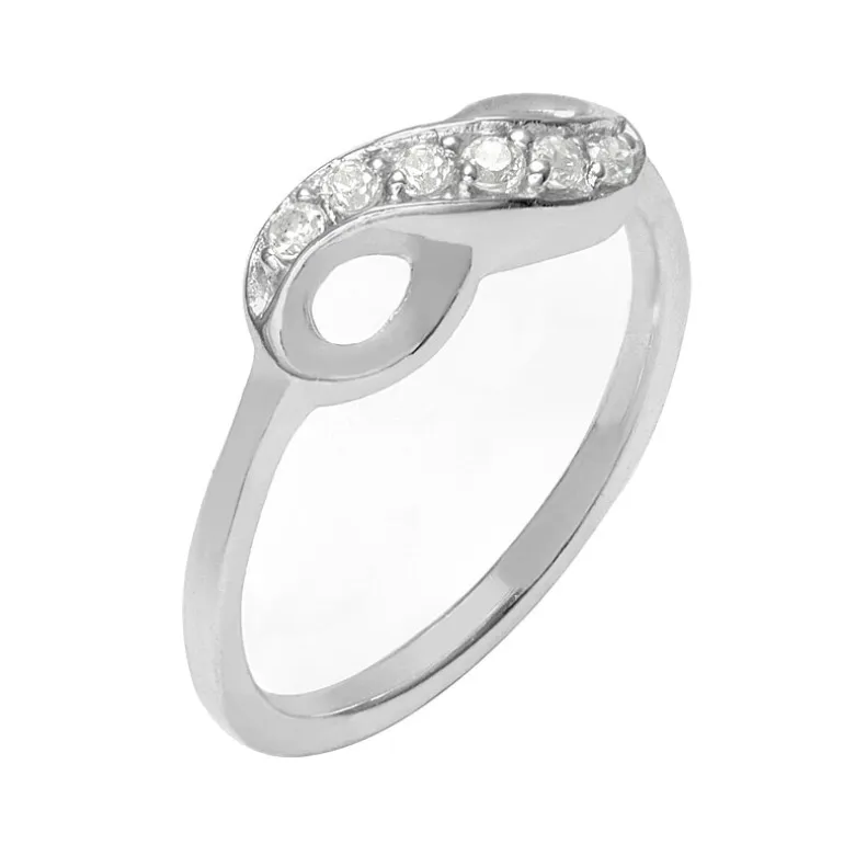 Itsy Bitsy Womens White Crystal Sterling Silver Delicate Band