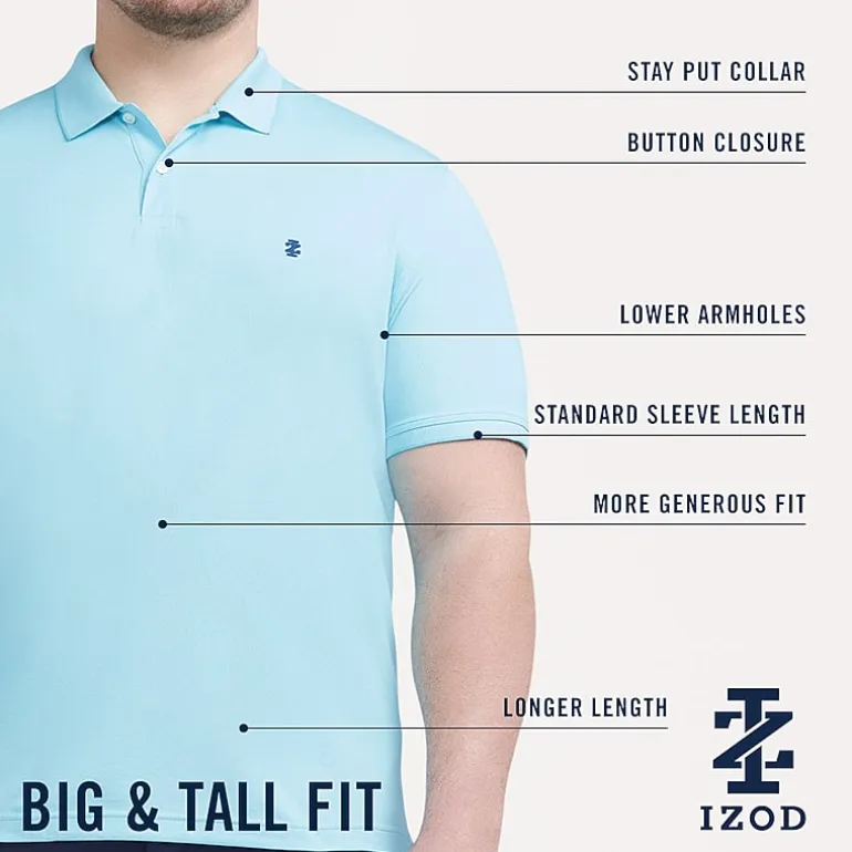 IZOD Advantage Performance Big and Tall Mens Classic Fit Short Sleeve Polo Shirt
