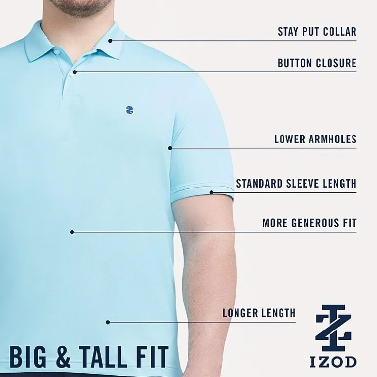 IZOD Advantage Performance Big and Tall Mens Classic Fit Short Sleeve Polo Shirt
