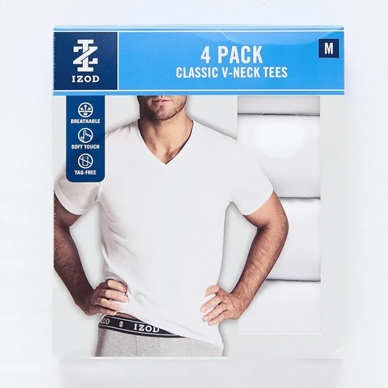 IZOD Mens 4 Pack Short Sleeve V Neck T-Shirt