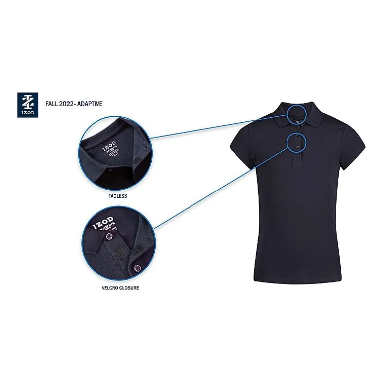IZOD Pique Little & Big Kid Girls Easy-on + Easy-off Sensory Friendly Short Sleeve Regular Fit Adaptive Polo Shirt