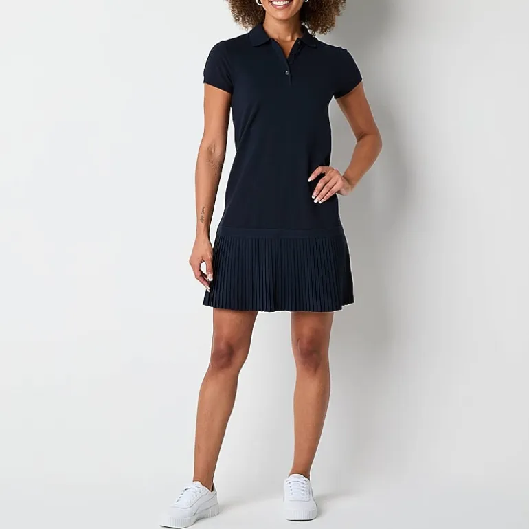 IZOD Womens Juniors Short Sleeve Shirt Dress