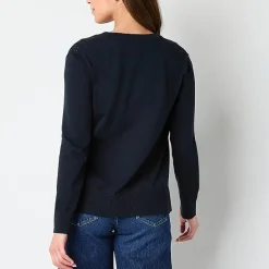 IZOD Womens Long Sleeve Button Juniors Cardigan