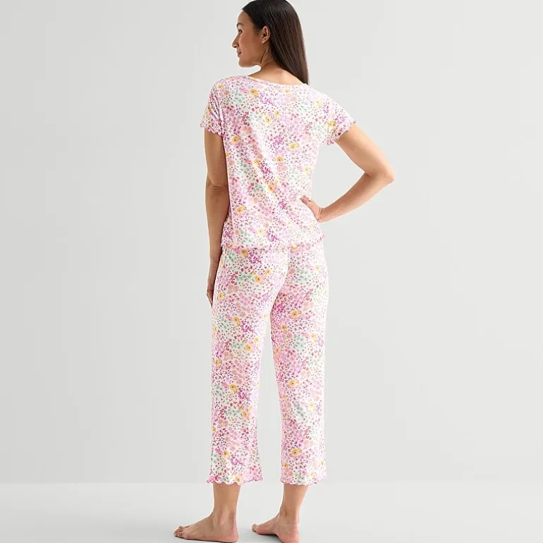 Jaclyn Womens Crew Neck Short Sleeve 2-pc. Pajama Set